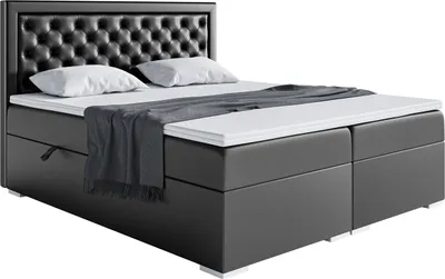 Produktbild von MEBLINI Boxspringbett mit Bettkasten - Gepolstert Doppelbett mit Matratze und Topper - Polsterbett mit Stauraum - Bett mit Kopfteil - Stauraumbett - GLAMOUR - 200x200 - H3/Schwarz Kunstleder