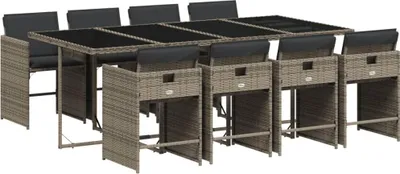 Immagine prodotto di vidaXL set da pranzo da giardino da 9 pezzi con cuscini in polirattan grigio