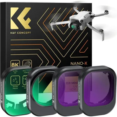 Imagen del producto de Kit de filtros Mini 4 Pro: polarizador circular (CPL), filtro UV, filtro ND8, filtro ND16, fabricado en aluminio y vidrio. (CPL+UV+ND8+ND16)