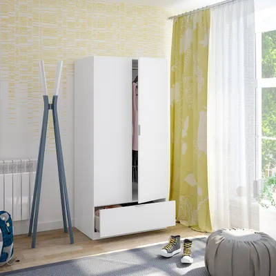 Produktbild von Kleiderschrank >GARONA< 2 Türen, 1 Schublade, in Weiß - 80x170x51 (BxHxT)