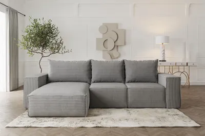 Produktbild von Ecksofa Sofa mit Schlaffunktion ESTELLE in Stoff Poso Grau Ottomane Links
