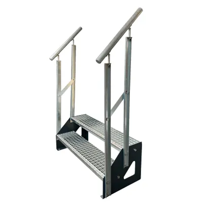 Produktbild von Freistehende Stahl- Wangen Treppe 2 Stufen und Geländer Verzinkt / Wangen Anthrazit / Geländer Beidseitig - (L x B x H) 44cm x 120cm x 38cm