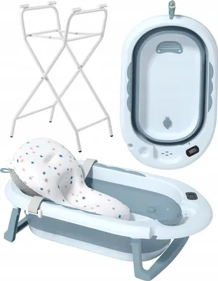 Produktbild von Ekspand | Faltbare Babybadewanne - Blau - 81,5 cm x 49 cm x 21,5 cm - mit Kissen - Elektronisches Thermometer