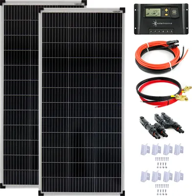 Produktbild von Solar Set 12V 2x100 Watt Solarpanel 20A Laderegler Montagewinkel Solaranlage PV