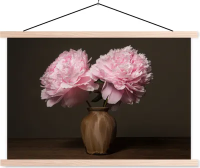 Produktbild von MuchoWow® Textilposter Vase - Blumen - Rosa 120x80 cm mit holzfarbenen Rahmen - Aufhängeset