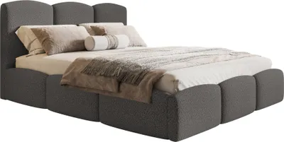 Produktbild von Polsterbett 180x200 Roma Slim mit Bettkasten - dickem Schaumstoff, Metall Lattenrost - Bouclé Dunkelgrau