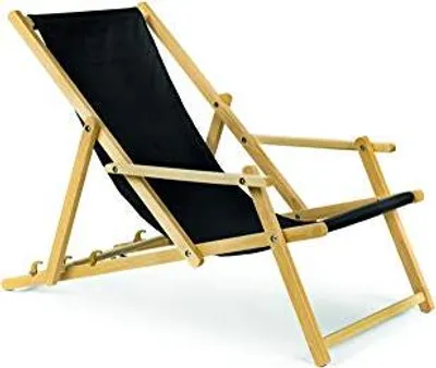 Produktbild von Holz Sonnenliege Strandliege Liegestuhl aus Holz 3 Stufen Klappbare Gartenliege mit Armlehne schwarz