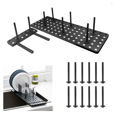 Produktbild von Tellerständer Geschirrablage, Tellerhalter Geschirr Organizer, Topfdeckelhalter, Erweiterbares Abtropfgestell Geschirr für Töpfe, Pfannen, Teller und Tassen