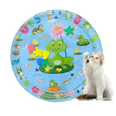 Produktbild von Wasserspielmatte für Katzen, Verdickte Haustier Wassermatte, Froschmuster, Durchmesser 65cm