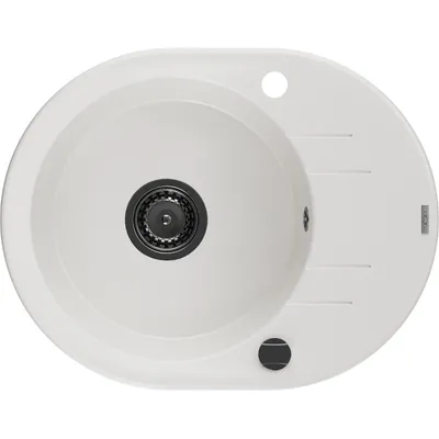 Obrázek produktu pro Mexen Kevin 1-miskový granitový dřez s odkapávačem 586 x 458 mm, Bílá, sifon Černá - 6517581005-20-B