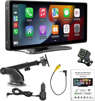 Produktbild von 10,26-Zoll-Dashcam mit Rückfahrkamera, CarPlay und Android Auto, Bluetooth-Sprachsteuerung, 2,4-GHz-/5-GHz-WLAN, FM-Radio