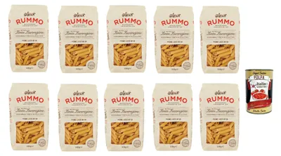 Produktbild von Rummo Penne lisce n° 59 Pasta Lenta Lavorazione Teigwaren aus Hartweizengrieß Bronze-Zeichnung 10x 500g + Italian Gourmet polpa 400g