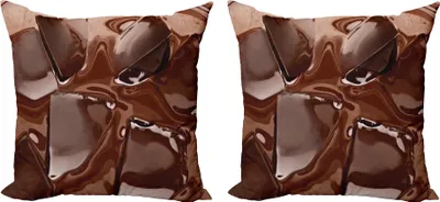 Zdjęcie produktu dla ABAKUHAUS Zestaw poszewek na poduszki z czekoladą (2 szt.), nadruk przedstawiający topiącą się pralinę, 40 x 40 cm, ciemnobrązowy