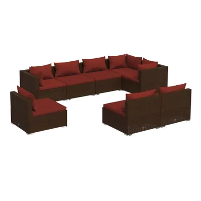 Immagine prodotto di vidaXL Set da giardino 8 pezzi con cuscini in polyrattan marrone