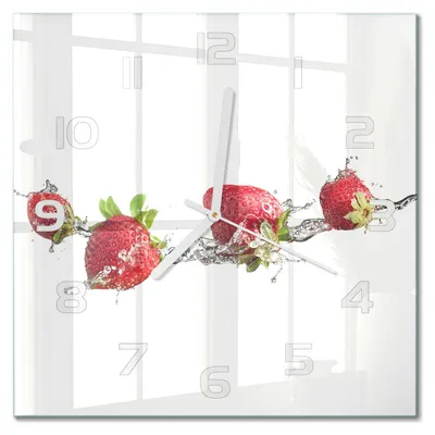 Produktbild von Glas Wanduhr 30x30 cm - Wanduhr - lautlose Wanduhr - ohne Ticken - geräuschloses Uhrwerk - schleichende Zeiger - moderne Uhr - Design Uhr - Wohnzimmer Uhr - Erdbeeren und Wasser
