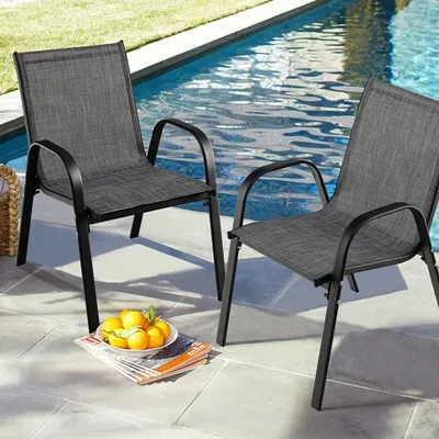 Produktbild von COSTWAY 4er Gartenstühle stapelbar bis 120kg, Lehnstuhl 55x67x83cm grau