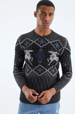 Produktbild von Leif Nelson Rundhals Herren Strickpullover Grobstrick Rundhals LN-20761, Anthrazit / L