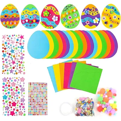 Image de Kit de bricolage de Pâques pour enfants, 18 pièces : Lapin de Pâques en feutre, œufs de Pâques, autocollants, décorations