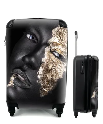Produktbild von MuchoWow® Koffer Handgepäck Trolley Rollkoffer Kleine Reisekoffer mit 4 Rollen - Frau - Gold - Schwarz - Cabin Size < 55x40x23 cm & 55x40x20 cm - Fotokoffer - Kabinenkoffer - Boardgepäck - Reise-Box - Reisekoffer - Reisegepäck - Koffer mit Bild - Trolley für Kinder