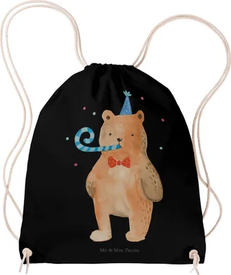 Produktbild von Mr. & Mrs. Panda Sportbeutel Bär Geburtstag - Schwarz - Geschenk, rucksack beutel, Alles Gute, Happy Birthday, Drawstring Bag, Jutebeutel, wander, gym tasche, Teddy
