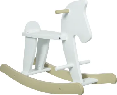 Produktbild von HOMCOM Schaukelpferd aus Holz – Schaukelspielzeug mit Griffen, Fußstütze und Stoppern – Weißes MDF-Sperrholz und Naturholz