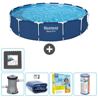Obrázok produktu pre Okrúhly bazén Bestway Steel Pro - 396 x 84 cm - modrý - vrátane čerpadla - markízy - balík na údržbu - filter - dlažba