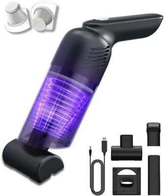 Productafbeelding van Handstofzuiger, 12000 Pa handstofzuiger, accu, mini-luchtblazer met 2 wasbare HEPA-filters, draagbare stofzuiger voor 4 zuigopzetstukken, voor auto, huis, dierenhaar, bureau, toetsenborden