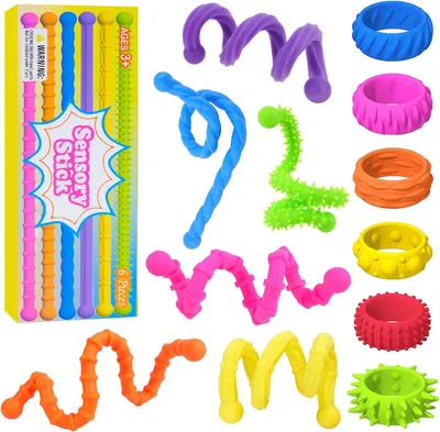 Produktbild von Fidget Toys Set, Sensorik Spielz-eug mit 6 Sensorik-Stäbe & 6 Kleine Ringe, Sensory Toys, Anti Atress Spielzeug für Kinder, Sensorisches Spielzeug