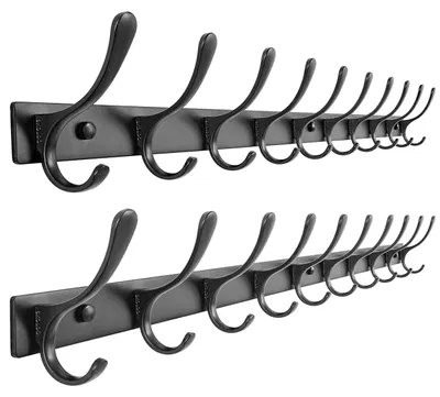 Wandgarderobenhaken-Set, 10 Haken, 2 Stück, Edelstahl, schwarz