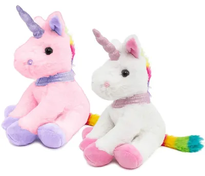 Productafbeelding van Pluche eenhoorn - Roze - Regenboogmanen - 21 cm hoog - Knuffeldier
