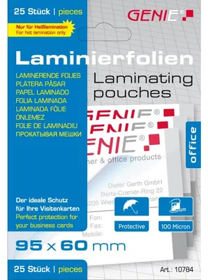 Obrázok produktu pre GENIE Laminiertaschen 25 im Visitenkartenformat - Folien