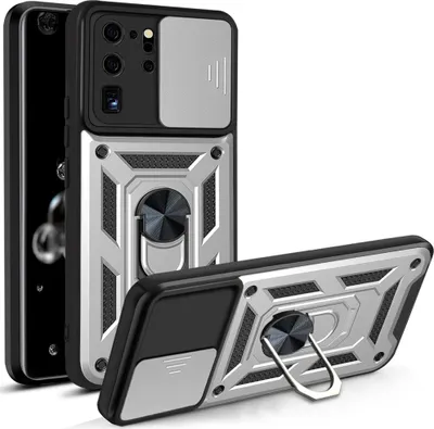 Produktbild von Galaxy S20 Ultra Hülle mit 360° Drehbarer Magnetische Ring Ständer Halter Dia Kameraschutz TPU Bumper Silikon Schutzhülle für Samsung Galaxy S20 Ultra Silber