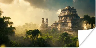 Produktbild von MuchoWow® Poster Tempel - Dschungel - Wolken - Himmel - Natur 160x80 cm - Foto Poster