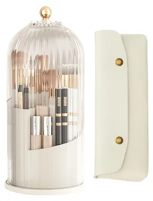 Produktbild von Drehbarer Pinselhalter mit 360°-Drehung und staubdichtem Deckel – Platzsparender Organizer für Make-up-Pinsel – Aufbewahrungsbox für Make-up und Kosmetik in einem praktischen Etui (weiß)