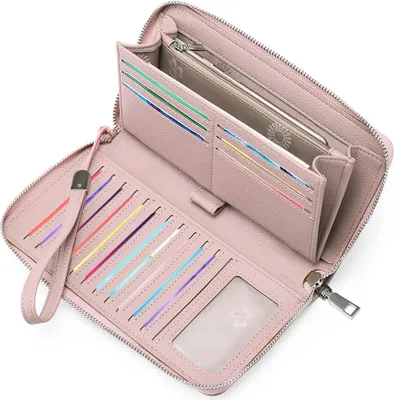 Obrázek produktu pro Dámská peněženka, velkokapacitní kožená dámská peněženka na zip s RFID blokováním a několika