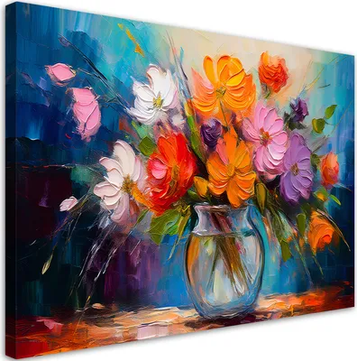 Produktbild von Leinwandbild Gemalter Blumenstrauß in einer Vase 120x80 Feeby Bunt bild für die wand bereit zum aufhängen