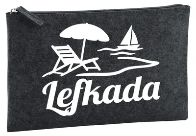 Produktbild von Huuraa Kulturbeutel Lefkada Griechenland 1 Liter Charcoal Filz Kosmetiktasche Geschenkidee