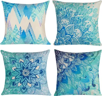 Image de (vert paon) 45 x 45 cm Set de 4 housses de coussin décoratives Set de taies d'oreiller