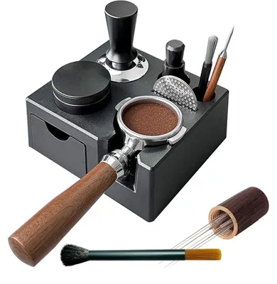 Espresso-Tamping-Station für 51–58 mm Portafilter, schwarz