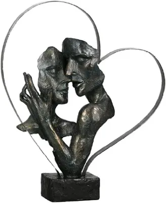 Imagen del producto de Casablanca Skulptur Essential, figura decorativa de bronce, metal y resina, estatua para sala de estar u oficina. Decoración. Altura: 37 cm, Ancho: 32 cm. Escultura moderna de una pareja, símbolo de amor y boda, figura de metal