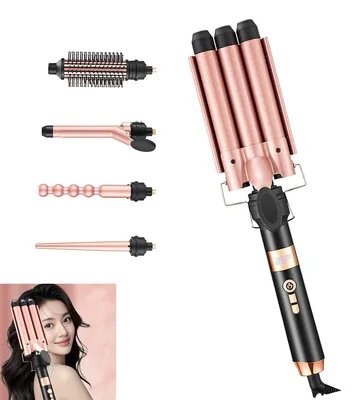 Produktbild von Lockenstab Set 5 in 1, Keramik Lockenstab mit austauschbaren Aufsätzen 9-32mm, 3-fach Lockenstab, LED Display 130-220°C, schnelles Aufheizen