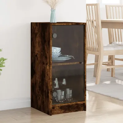 Zdjęcie produktu dla vidaXL Szafka boczna ze szklanymi drzwiami dąb wędzony 35x37x75,5 cm