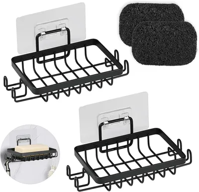 Immagine prodotto di Portasapone da parete in acciaio - Portasaponi adesivi con ganci e supporto per sapone - Porta sapone per doccia, ideale per bagno e cucina