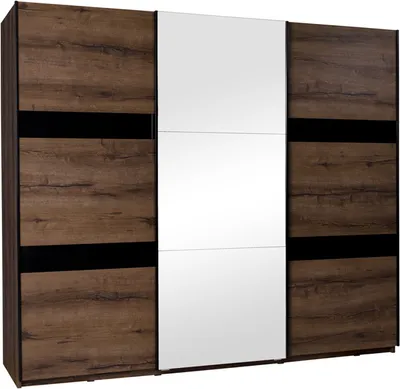Produktbild von Schwebetürenschrank Garderobe Kleiderschrank 250 DENVER DV1 eiche monastery / schwarz hochglanz