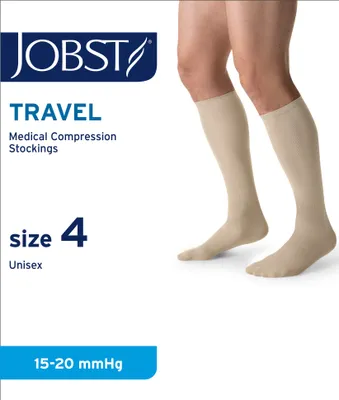 Produktbild von JOBST Travel Reisestrümpfe für Damen und Herren - hilft, Reisethrombosen vorzubeugen - weich, atmungsaktiv dank 33% Baumwollanteil, Beige, Size 4