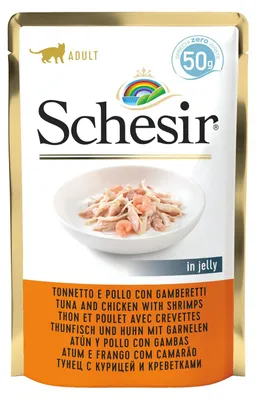 Productafbeelding van Schesir, natvoer voor volwassen katten met tonijn, kip en garnalen