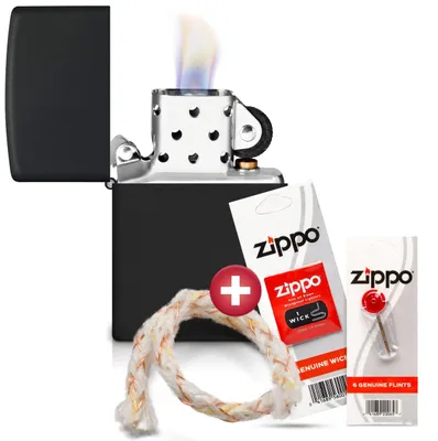Produktbild von Zippo Sturmfeuerzeug Geschenk-Set - Black Matte Finish - Docht und Feuersteine -