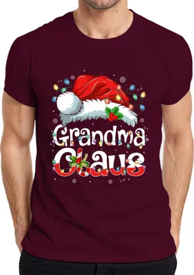 Produktbild von Grandma Claus Weihnachten Oma Geschenk Lichterkette Zuckerstange Herren T-Shirt, Burgundy, M