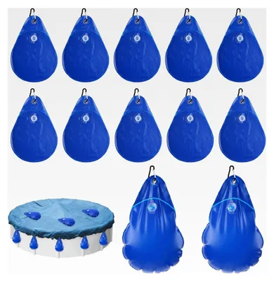 Produktbild von 12 Stück Poolabdeckungsgewichte mit Haken, auslaufsichere Wasserbeutel zum Aufhängen für Schwimmbadabdeckungen, Frostschutzgewichte für Poolplanen im Winter