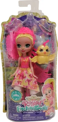 Obrázek produktu pro Mattel GYJ04 Enchantimals Royal Falon Phoenix girl 16 cm s růžovými křídly a Sunrise bird 4 cm Žlutá panenka se zvířecím kamarádem